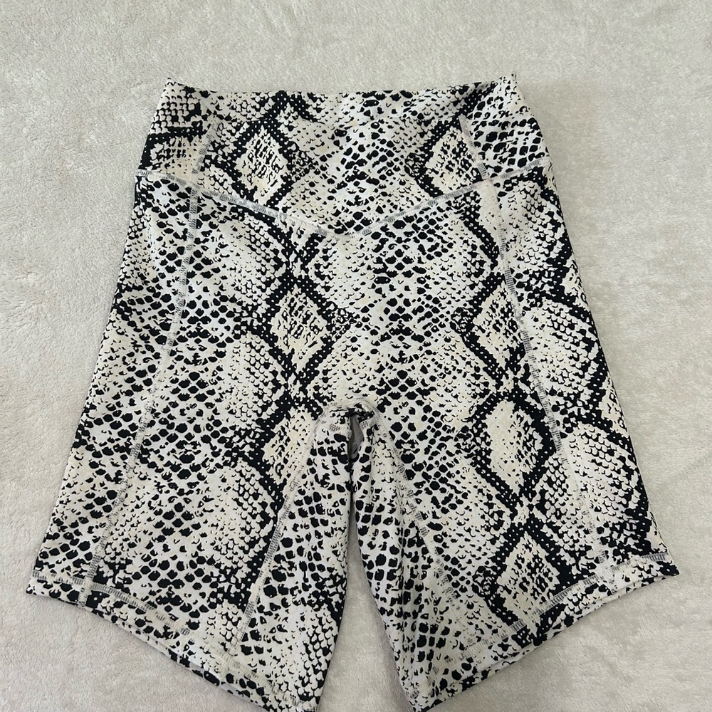 Balance Athletica/Vitality white Snakeskin Print High Waisted Biker Shorts